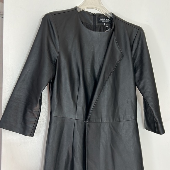 FRONT ROW Faux wrap embroidered a line 3/4 sleeve dress black 4 faux leather - Picture 3 of 8